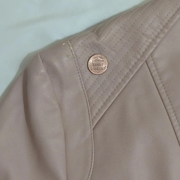 EXPRESS Faux Leather Double Peplum Jacket, Color Pink Size L - Picture 15 of 16